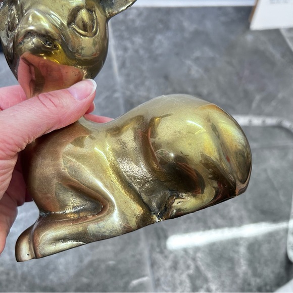 Vintage Brass Fawn Deer Sculpture 6.5"x6" Spring Home Decor Sitting Baby Deer - Picture 12 of 16